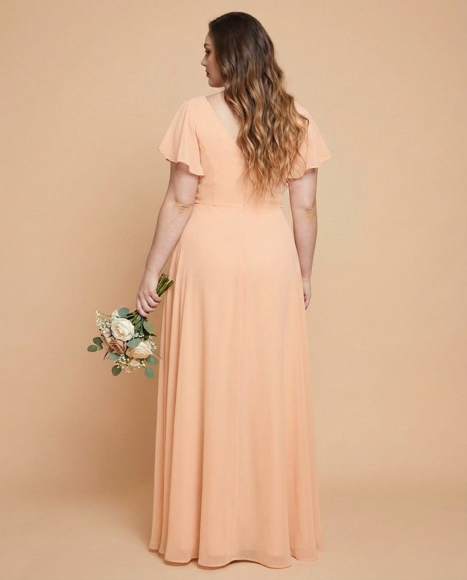 Avenleigh Plus Size Half Sleeve Pleated Chiffon A-Line Bridesmaid Dress for Wedding Party - N0338