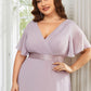 Plus Size Simple Empire Waist Flutter Sleeve Evening Dress