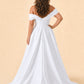Plus Size Off-Shoulder Wedding Dress with Ruched Bodice and A-Line Skirt