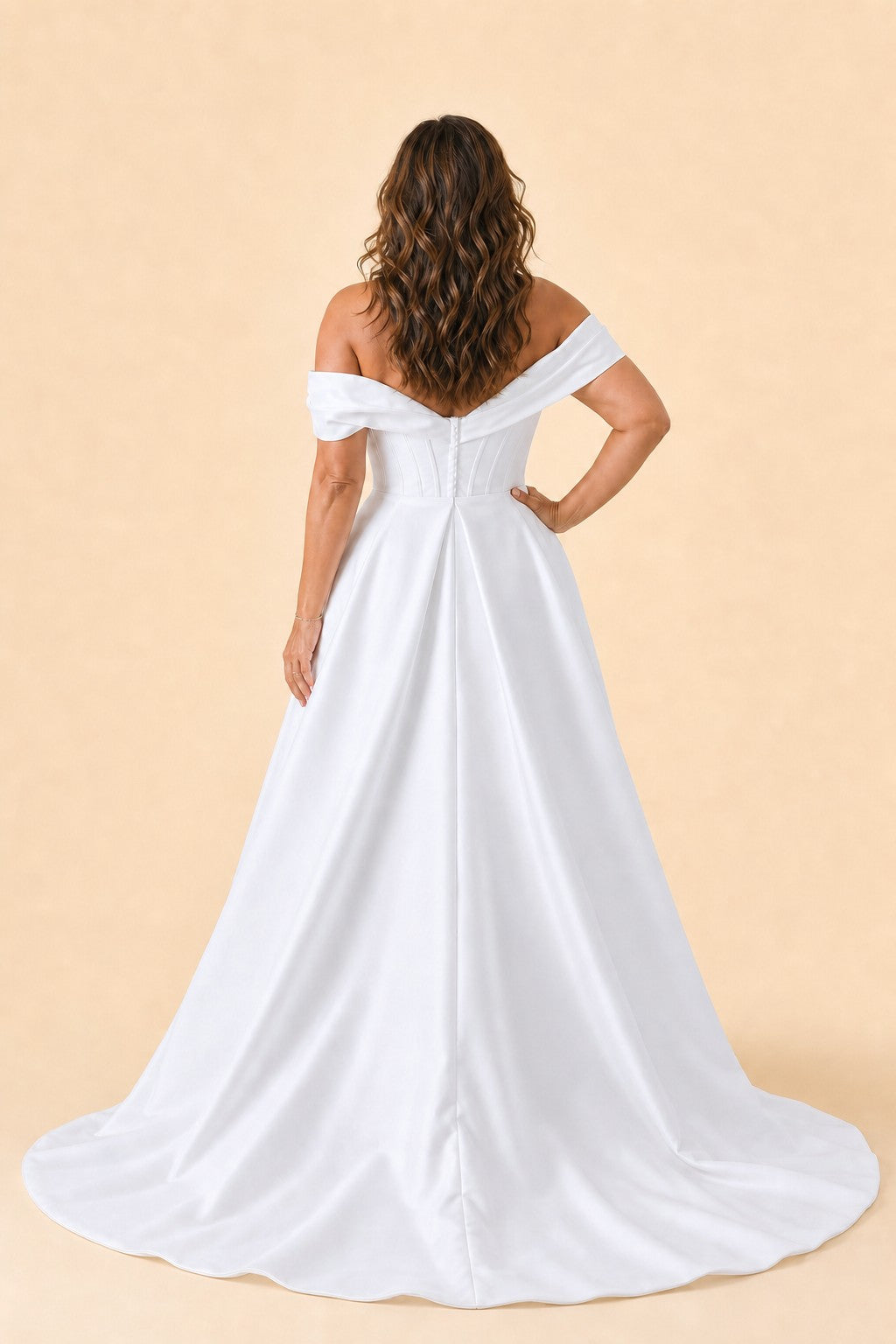 Plus Size Off-Shoulder Wedding Dress with Ruched Bodice and A-Line Skirt