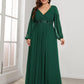 Stylish Plus Size Chiffon Formal Evening Dresses with Long Lantern Sleeves