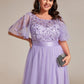 Plus Size Women's Embroidery Evening Dresses with Short Sleeve