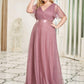 Women's Floor-Length Plus Size Formal Bridesmaid Dress with Short Sleeve
