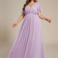 Plus Size Floral Applique Short Sleeve A-Line Chiffon Formal Evening Dress