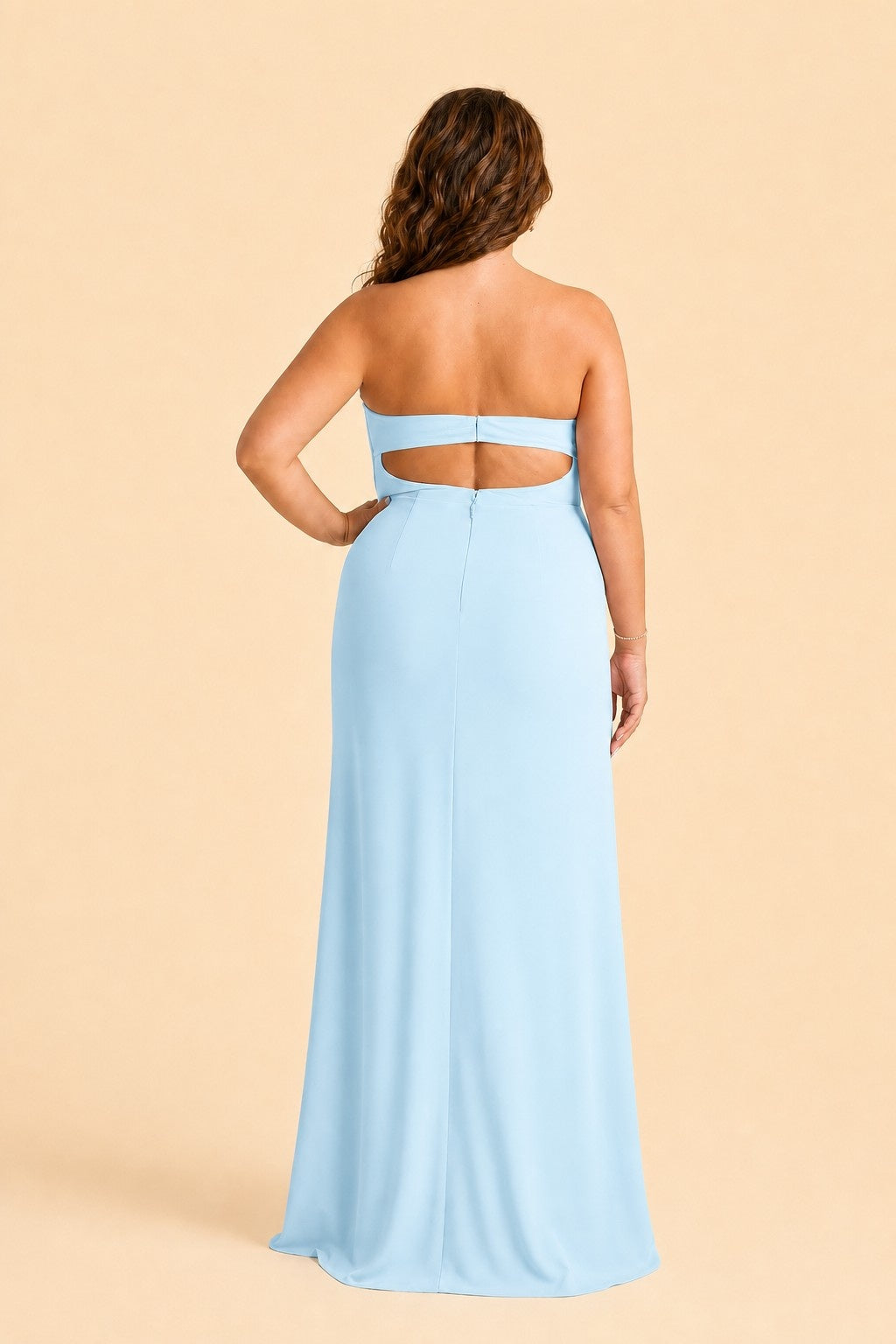 Plus Size Strapless Chiffon Bridesmaid Dress with Detachable Straps and Slit