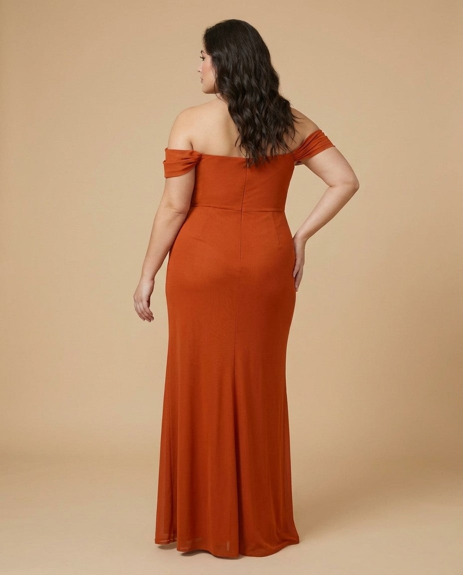 Elanthia Elegant Stretch Mesh Plus Size Bridesmaid Dress for Weddings - N0348
