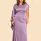 Plus Size Mother of the Bride Dress with Asymmetrical Cape and Embroidery
