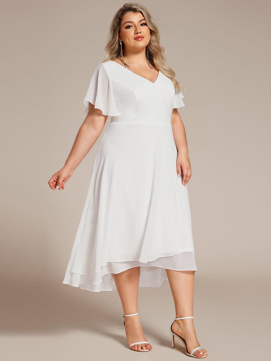Plus Size Flowing Chiffon V-Neck Ruffle Sleeves Wedding Guest Dress