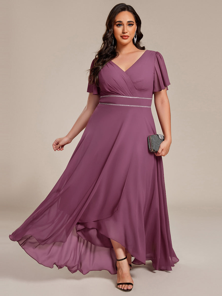 Plus Size V-Neck Rhinestone Waist Chiffon Maxi Formal Evening Dress