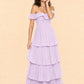 Elegant A Line Maxi Bridesmaid Dress Pleated Tiered Off Shoulder Design