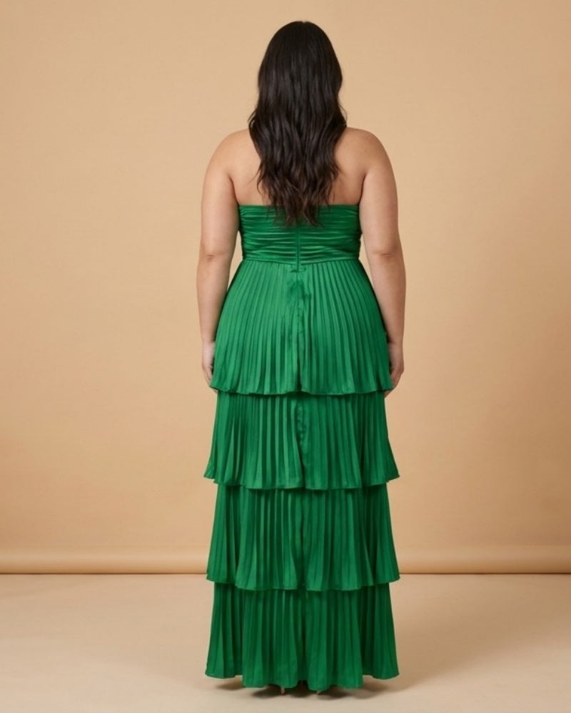 Chantarae Luxury Satin Strapless A-Line Plus Size Bridesmaid Dress with Ruffle -N0377