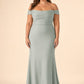 Plus Size Off Shoulder Ruched Bridesmaid Dress with Statement Back Bow