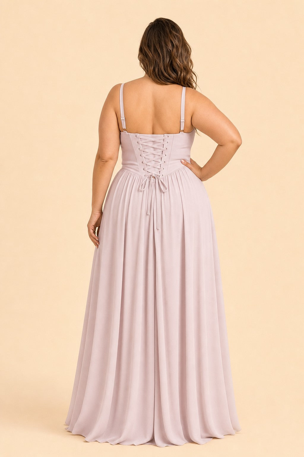 Elegant A Line Chiffon Gown with Adjustable Lace Up Corset Back