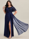 Plus Size Flowing Ribbons Chiffon Mother of the Bride Dress