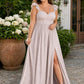 Plus Size A-Line Bridesmaid Dress with Floral Burnout Fabric Ruched Bodice and Slit Detail