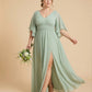 Petaline Romantic Plus Size A-Line Bridesmaid Dress with V-Neck Pleated Chiffon - for Weddings N0301