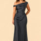 Floor Length Stretch Satin Bridesmaid Gown with Asymmetrical Neckline