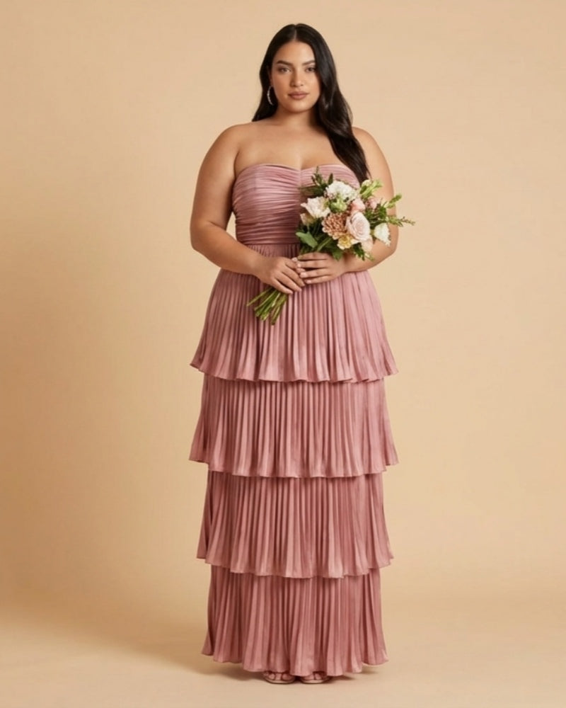 Chantarae Soft Satin Ruffled A-Line Plus Size Bridesmaid Dress for Wedding Parties - N0382