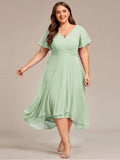 Plus Size Flowing Chiffon V-Neck Ruffle Sleeves Wedding Guest Dress