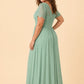 Plus Size Floral A-Line Bridesmaid Dress with Ruched Bodice and Elegant Side Slit