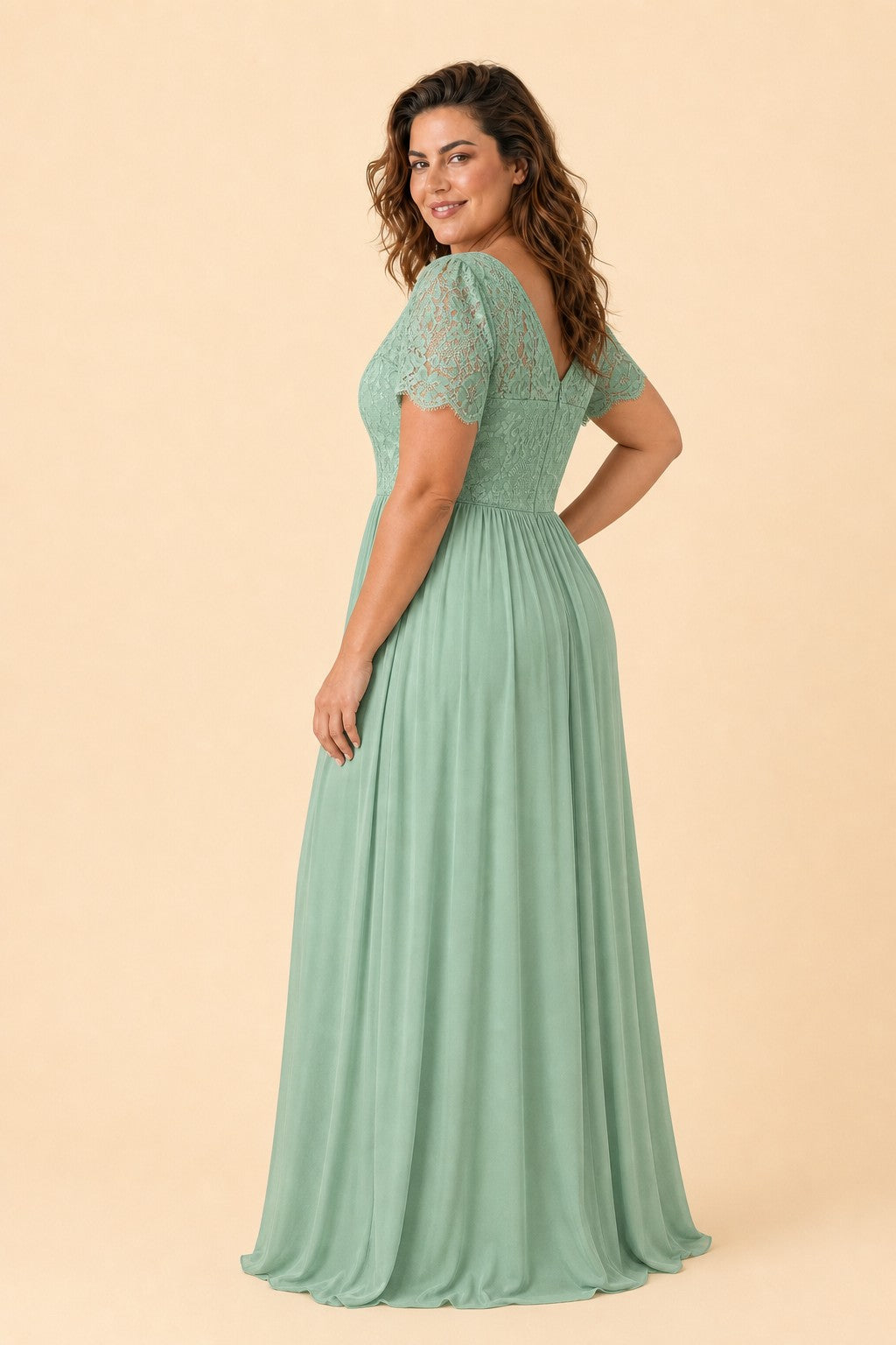 Plus Size Floral A-Line Bridesmaid Dress with Ruched Bodice and Elegant Side Slit