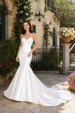 Plus Size Timeless Strapless Bridal Dress with Pleated Waist and Flowing Train