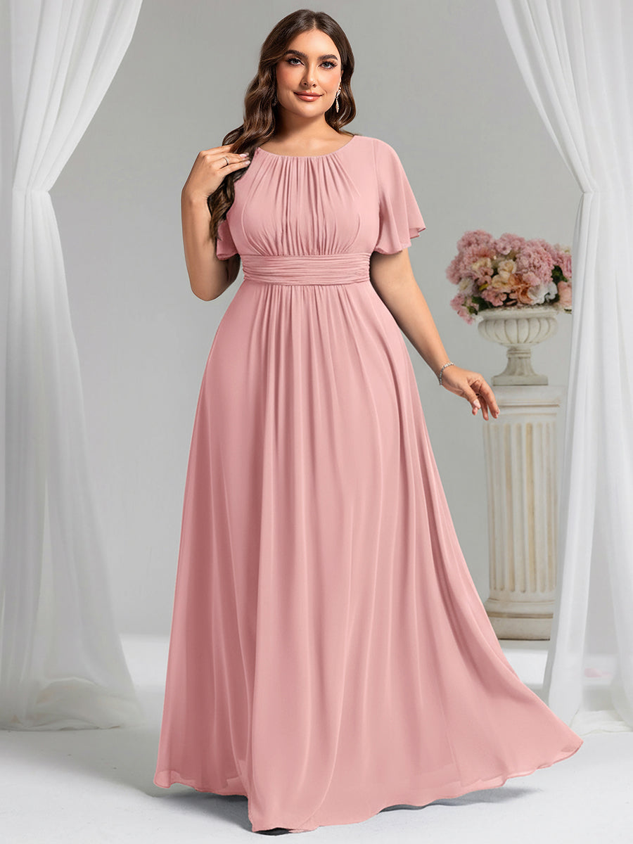 Plus Size Printed Chiffon Pleated Maxi Wedding Guest Dress