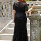 Floral Sequin Print Plus Size Mermaid Tulle Evening Dress