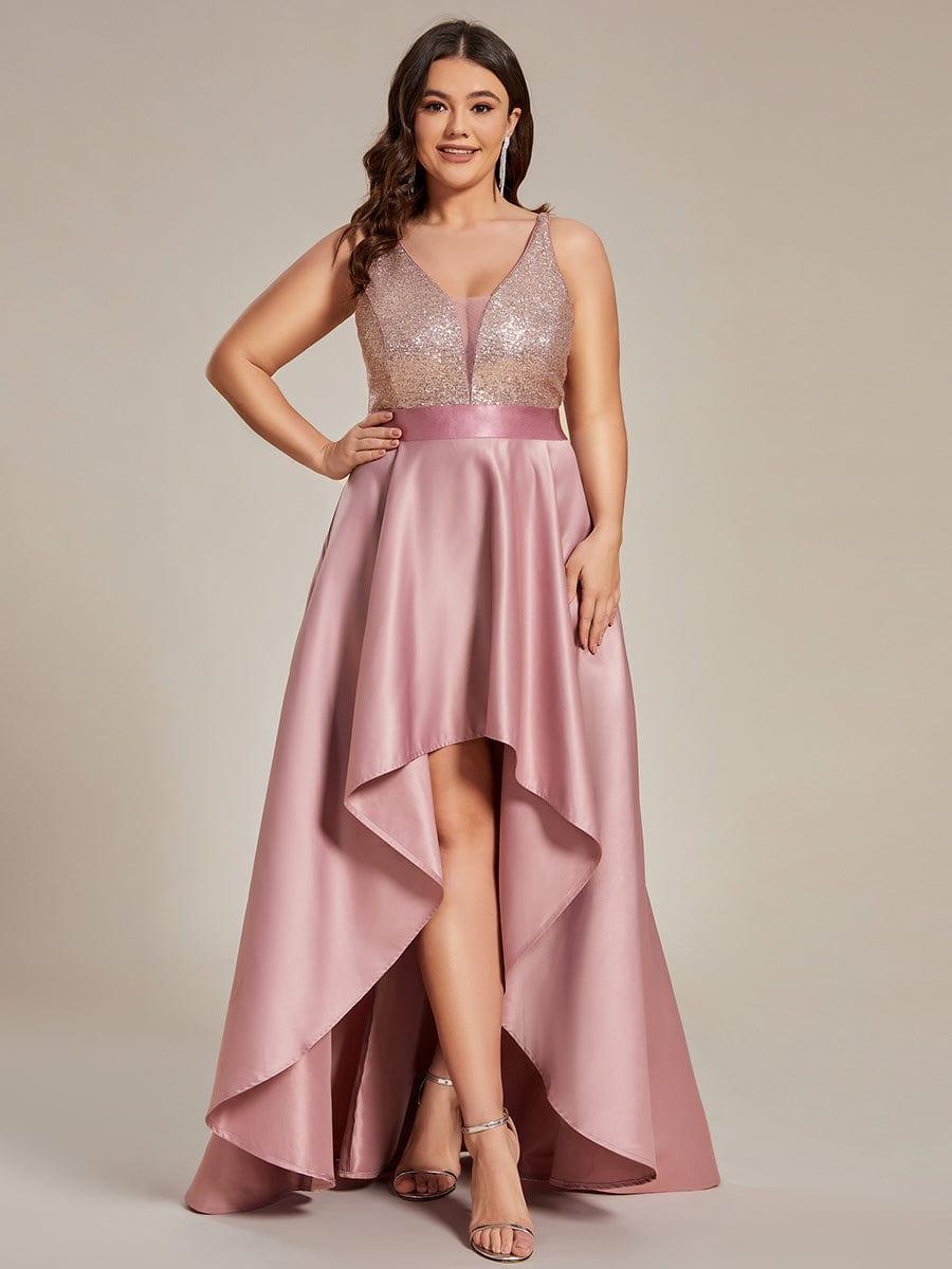 High Low Sleeveless Plus Size Dresses With Sequin for Evening