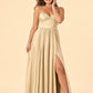 Ruched Satin Bridesmaid Dress with Open Back and Side Slit