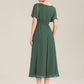 Plus Size Pleated Chiffon Ruffle Sleeve Wedding Guest Dress