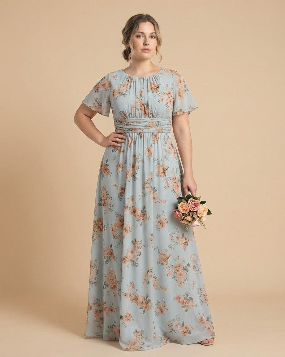 Petaline Minimalist Plus Size Bridesmaid Dress with Soft Pleats for Wedding N0325