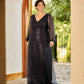 Plus Size V-Neck Lantern Long Sleeve Sequin A-Line Evening Dress