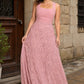 Plus Size Evening Gown with Ruched Lace Bodice and 3D Floral Detail