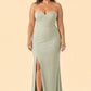 Plus Size Strapless Bridesmaid Dress with Cutout Back Bow and Slit