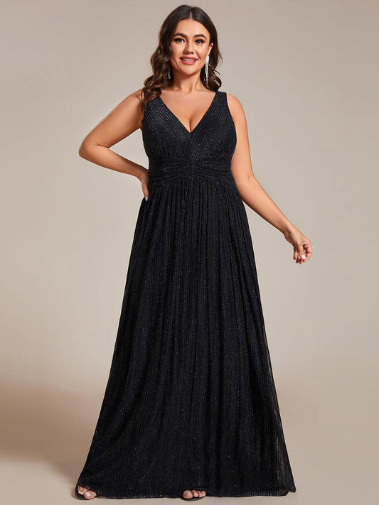 Plus Size Sleeveless V-Neck Pleated A-Line Formal Evening Dress
