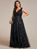 Plus Size Sparkling Sleeveless Leaf Sequin A-Line Formal Evening Dress
