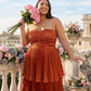 Chantarae  Satin Charmeuse A-Line Plus Size Bridesmaid Dress with Delicate Ruffles for Wedding Parties -N0386