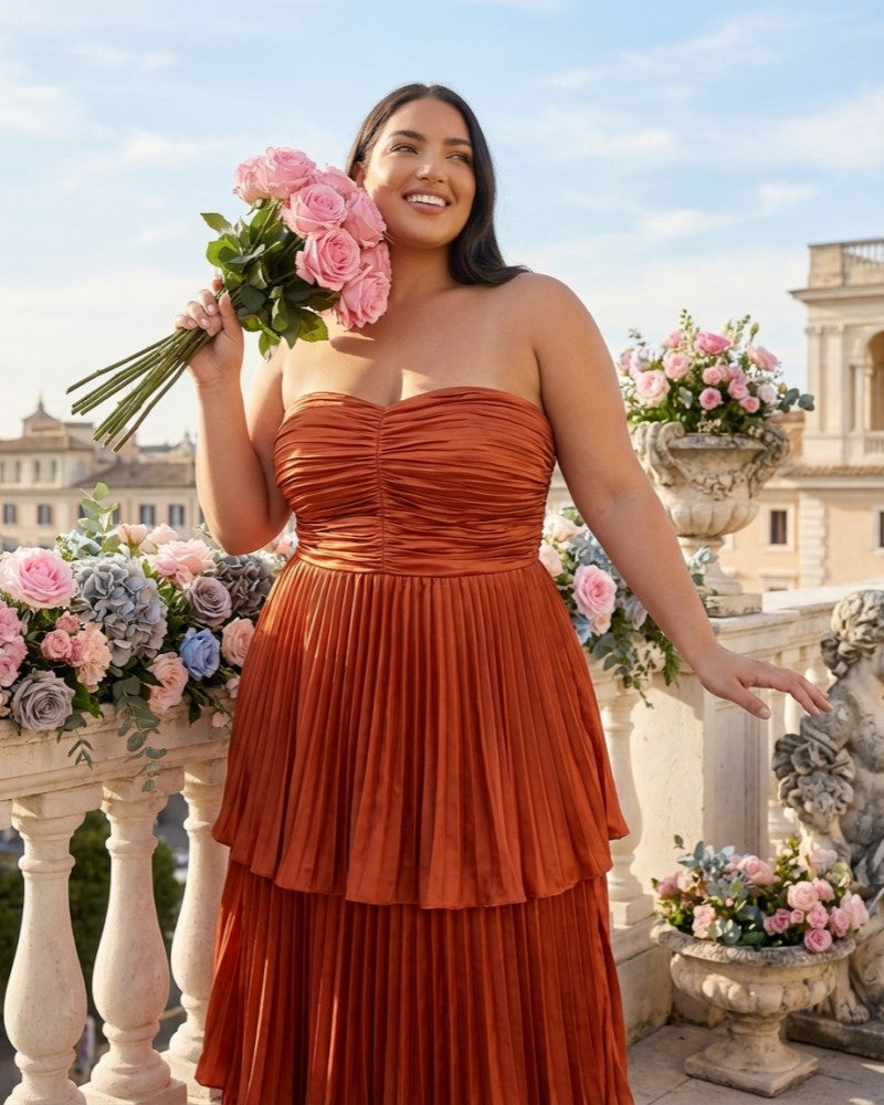 Chantarae  Satin Charmeuse A-Line Plus Size Bridesmaid Dress with Delicate Ruffles for Wedding Parties -N0386