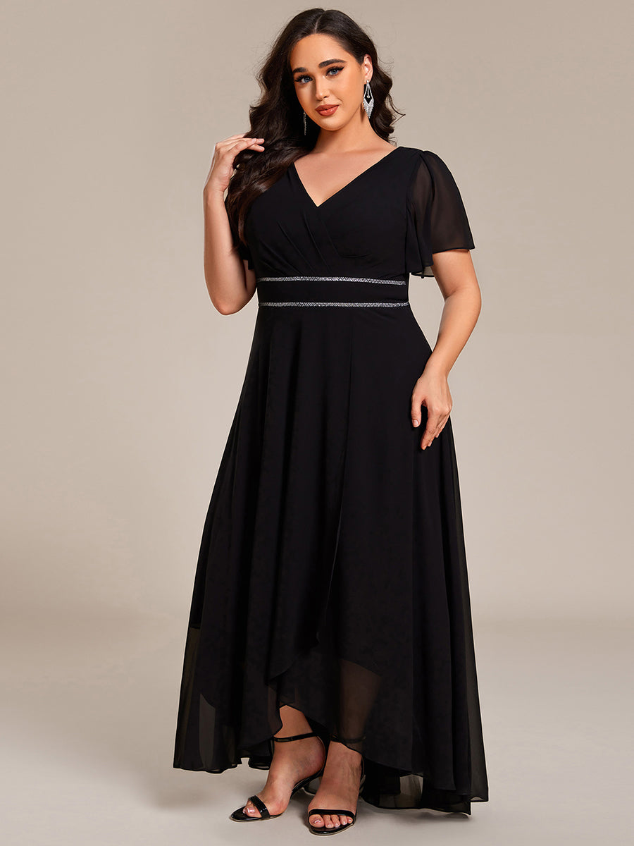 Plus Size V-Neck Rhinestone Waist Chiffon Maxi Formal Evening Dress