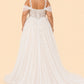 Minimalist Bohemian Wedding Dress A-Line Lace Tulle Off Shoulder Design