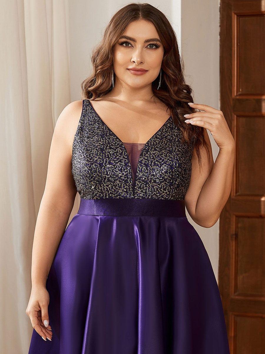 High Low Sleeveless Plus Size Dresses With Sequin for Evening