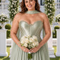 Scarvelle Plus Size Satin Prom Dress with Basque Waist and Pearl Corset