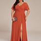 Plus Size High Slit V-Neck Empire Waist Chiffon Bridesmaid Dress