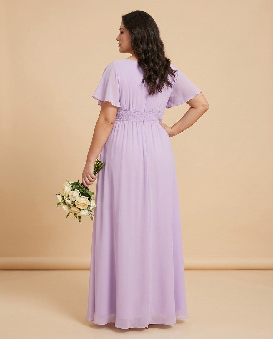 Petaline Plus Size Short Sleeve Chiffon Bridesmaid Dress N0322