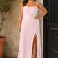 Plus Size Strapless Chiffon Bridesmaid Dress with Detachable Straps and Slit