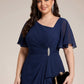 Plus Size Pleated Chiffon Ruffle Sleeve Wedding Guest Dress