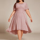 Plus Size Pleated Round Neckline A-Line Midi Chiffon Wedding Guest Dress