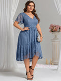 Plus Size Ruffled Sleeves Lace A-Line Formal Evening Dress
