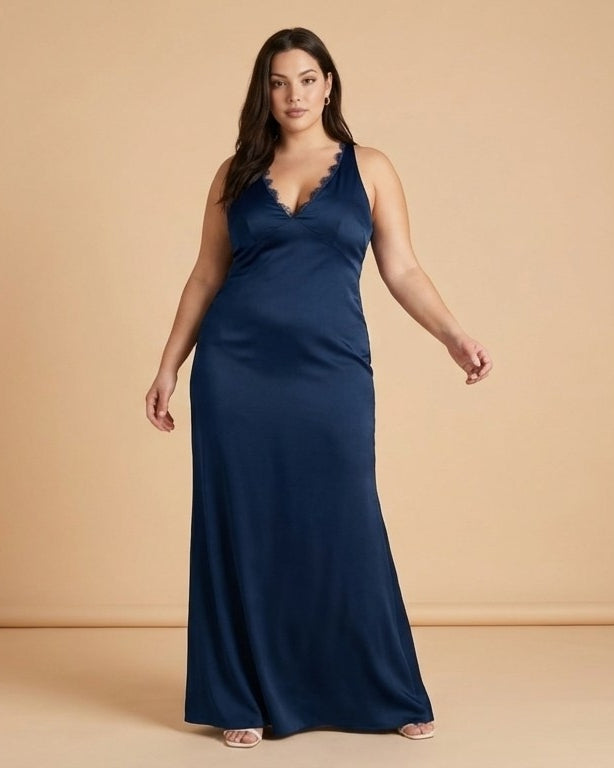 Silvarelle Romantic Plus Size Sheath Satin Bridesmaid Dress with Smooth Finish for Wedding - N0358